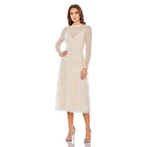 COPY - Mac Duggal Sequined Illusion High Neck Long Sleeve Midi Dress